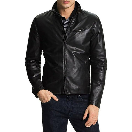 Mens Black Soft Leather Bomber Jacket
